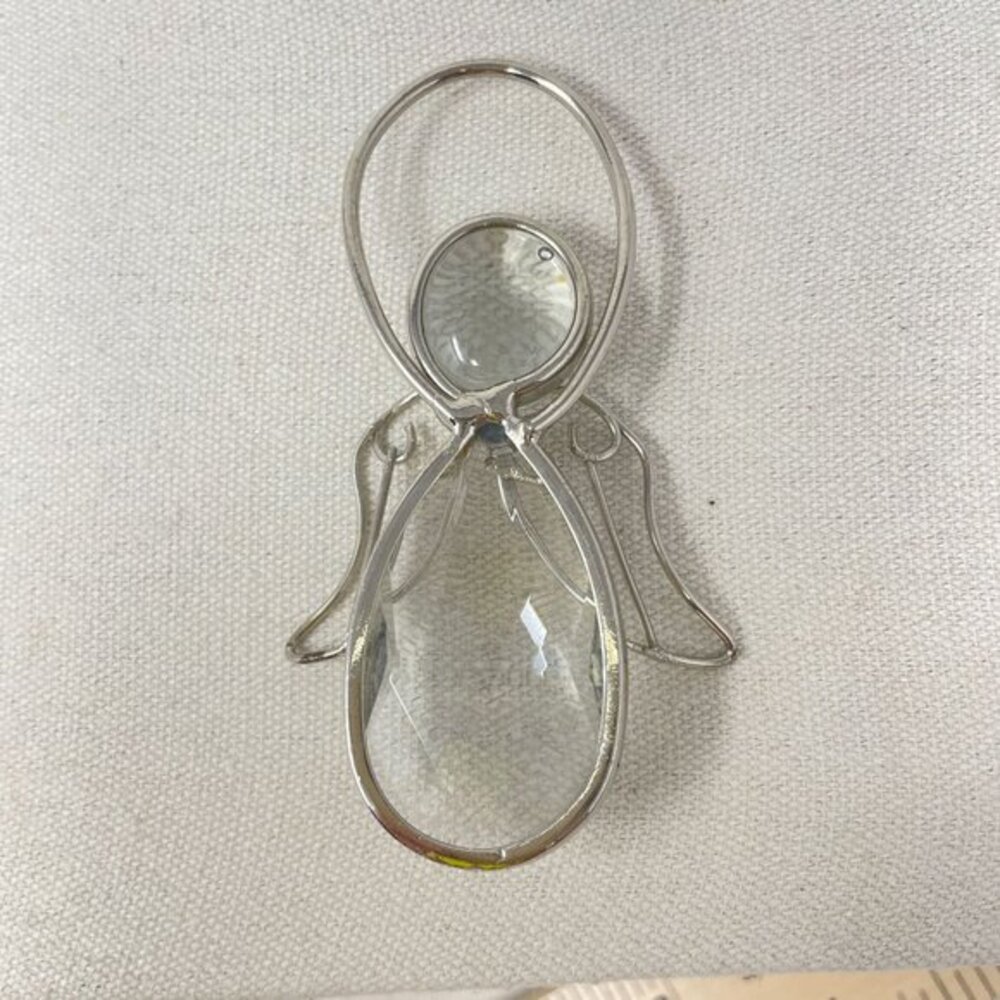 Guardian Angel Faceted Glass Suncatcher Hanging‎ Ornament Silver-Tone